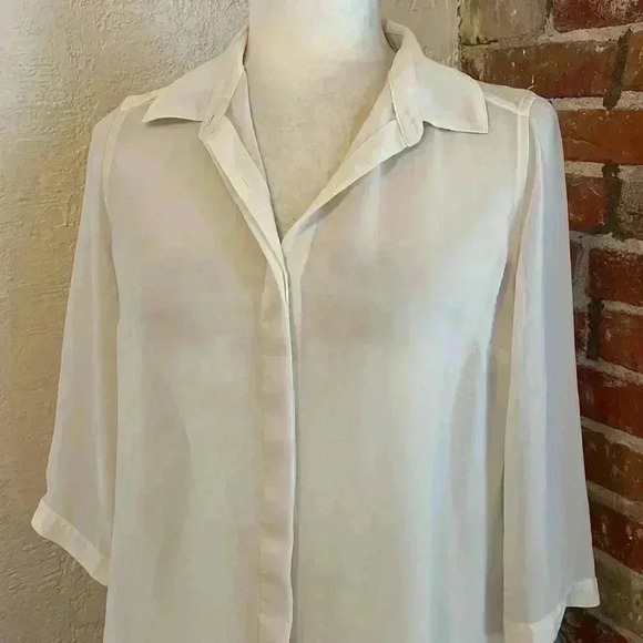 Simply Vera Wang Chiffon Sheer Button Down Blouse Lace Ivory Small - Picture 3 of 7